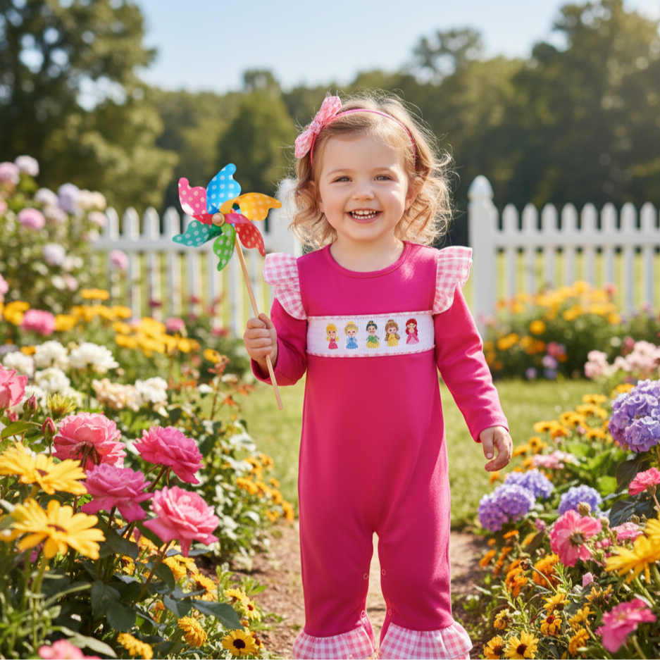 PINK PRINCESS SMOCKED GIRL ROMPER