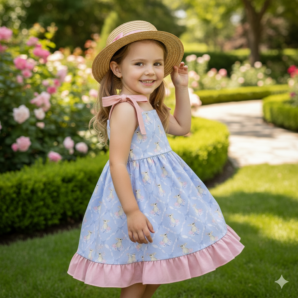 Grandmillennial Easter Bunny And Bows Girl Dress