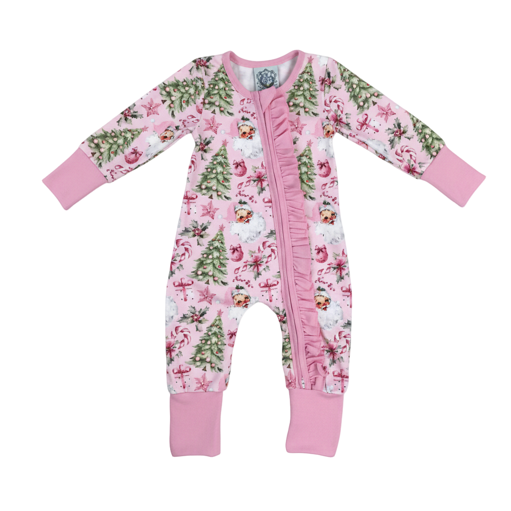 Vintage Pink Santa With Christmas Tree Holiday Gift Box Zippy