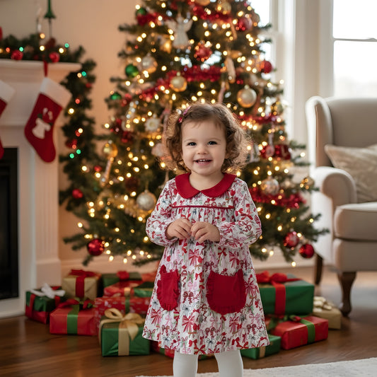 Christmas Bows And Ribbons Festive Pocket Dress Long Sleeve