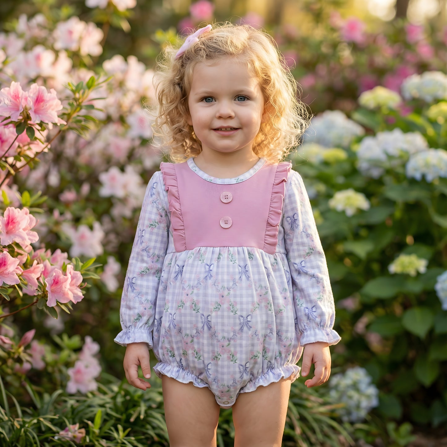 Pastel Gingham Baby Bubble - Floral Girl Romper