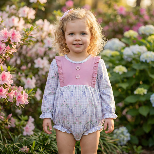 Pastel Gingham Baby Bubble - Floral Girl Romper