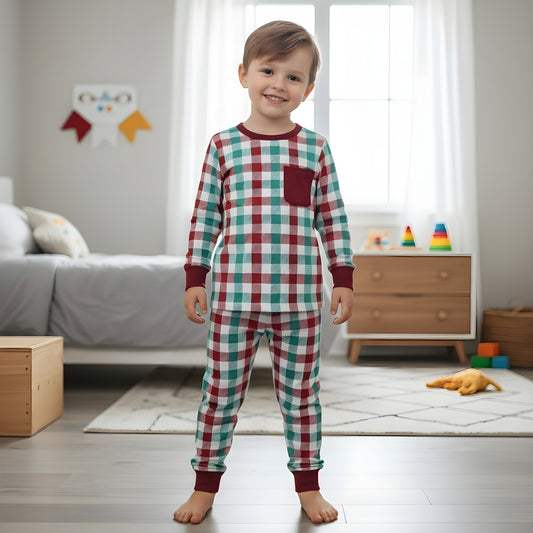 Christmas Red And Green Gingham Pajama Set Boys