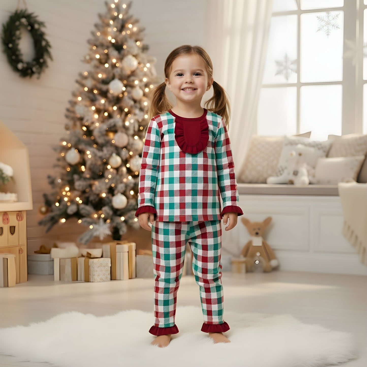 Christmas Red And Green Gingham Pajama Set