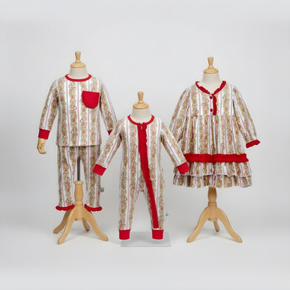 Girls Peppermint Bow Grandmillennial Traditional Christmas Bamboo Long Sleeve Pajama Set