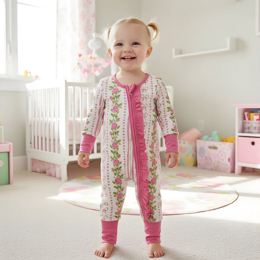 Grandmillennial Floral Pink Hearts Girl Zippy