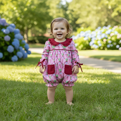 Christmas Chinoiserie Pink Candy Cane Long Sleeve Bubble