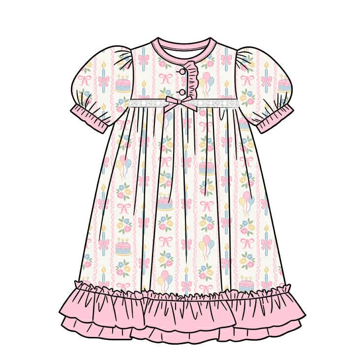 Girls Birthday Celebration Bamboo Viscose Short Sleeve Ruffle Nightgown