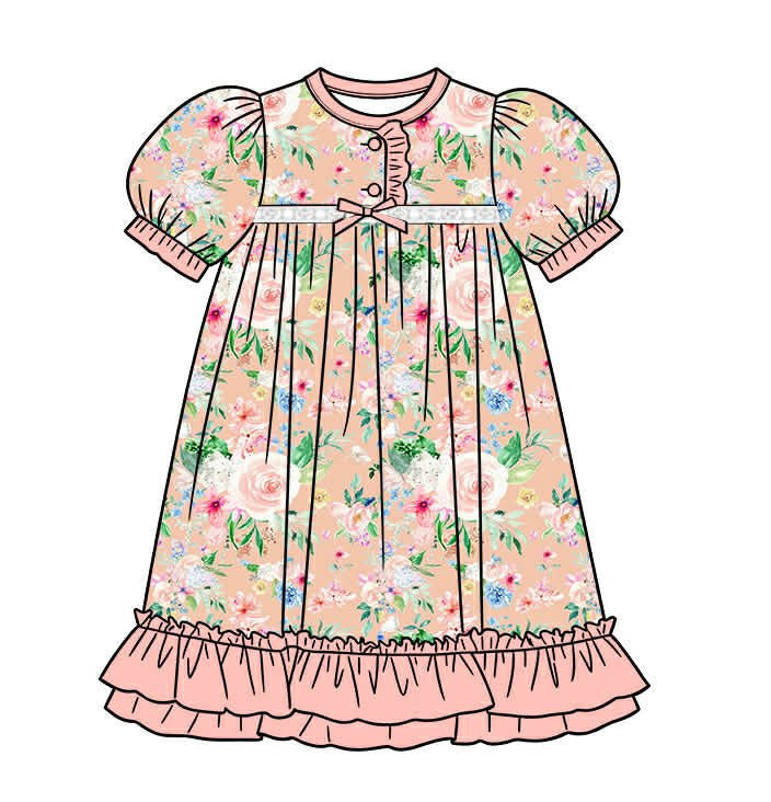 Toddler Girls Vintage Peach Floral Bamboo Ruffle Nightgown