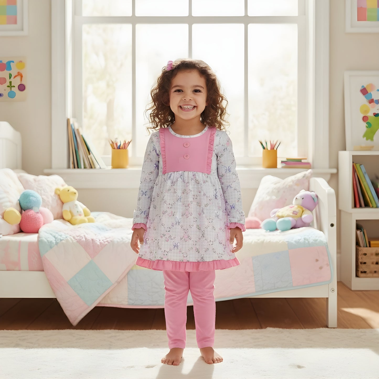 Grandmillennial Floral Girls Bow Pants Set