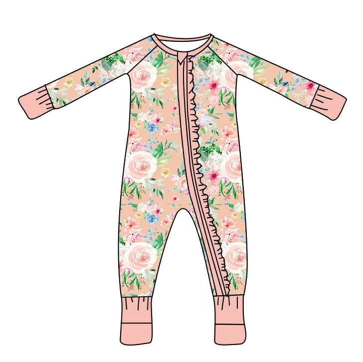 Blush Watercolor Floral Bamboo Ruffle Zippy