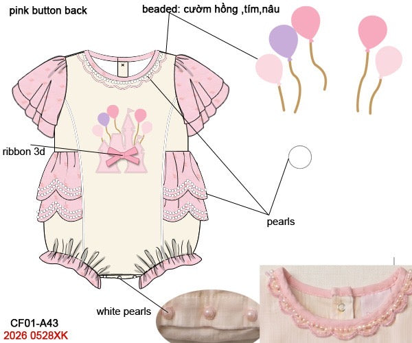 Heirloom Swiss Dot Chiffon Hand-Beaded Princess Bubble Romper