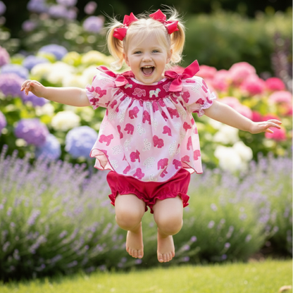 HAND SMOCKED FROSTED SPRINKLE ANIMAL COOKIES BLOOMER SET