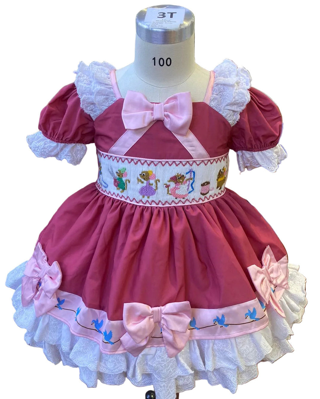 Magical Sewing Mice Smocked Pink Princess Dress Hand Smocked Hand Embroidered