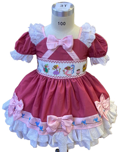 Magical Sewing Mice Smocked Pink Princess Dress Hand Smocked Hand Embroidered