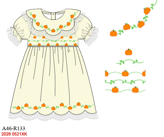 Heirloom Hand-Smocked Pumpkin Buttercream Girls Dress