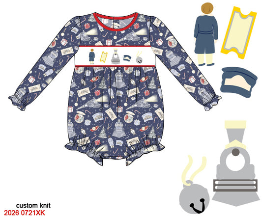 Polar Express Hand Smocked Knit Bubble Romper – Baby & Toddler Christmas Outfit
