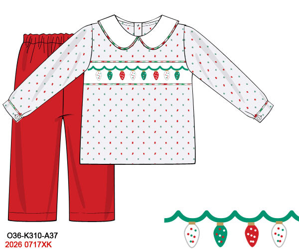 Boys Christmas Lights Hand Smocked Pant Set
