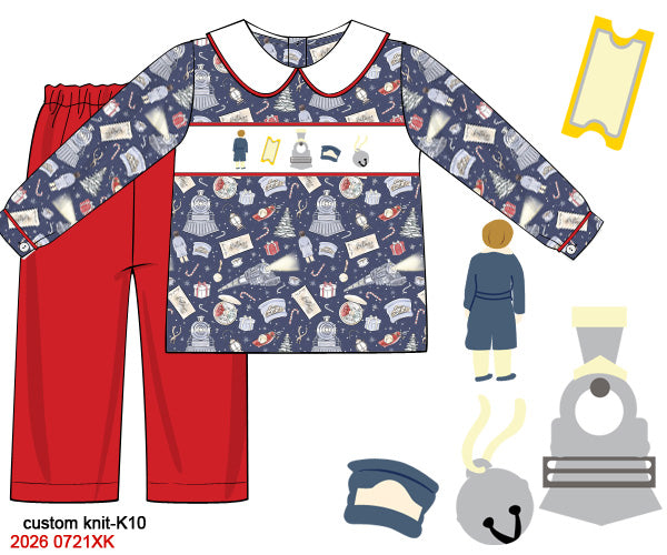 Polar Express Smocked Knit Boys Pants Set – Christmas Holiday Outfit