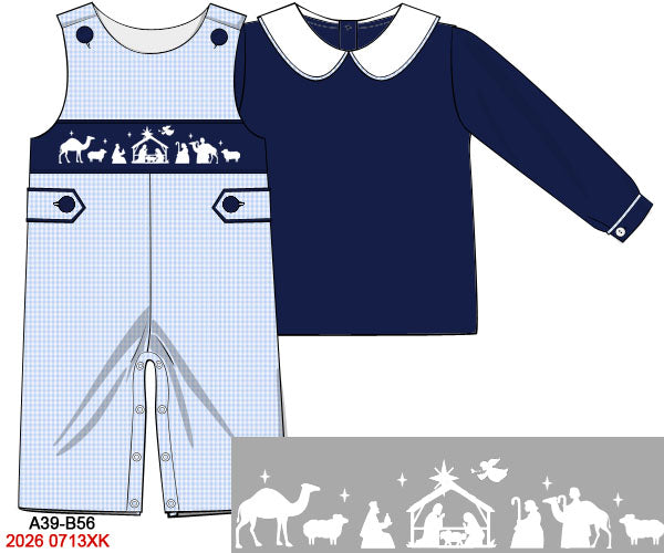 Baby Boys Smocked Nativity Jon Jon & Navy Shirt Set