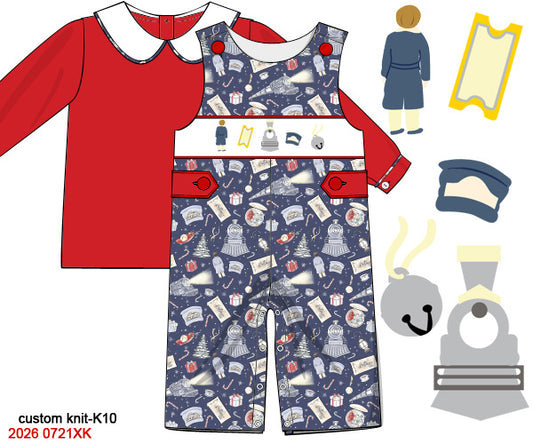 Polar Express Hand Smocked Knit Boys Longall Set – Christmas Holiday Outfit