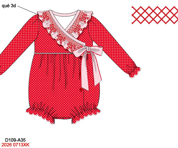Christmas Baby Girl Red Hand Smocked Candy Cane Holiday Wrap Bubble Romper