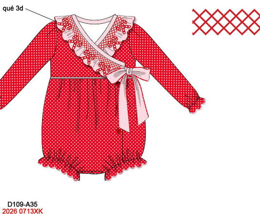 Christmas Baby Girl Red Hand Smocked Candy Cane Holiday Wrap Bubble Romper