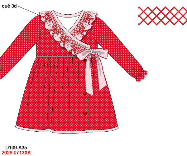 Christmas Girls Red Long-Sleeve Hand Smocked Candy Cane Wrap Christmas Dress