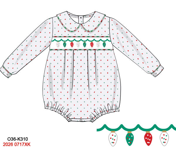 Baby Boy Christmas Lights Smocked Bubble Romper