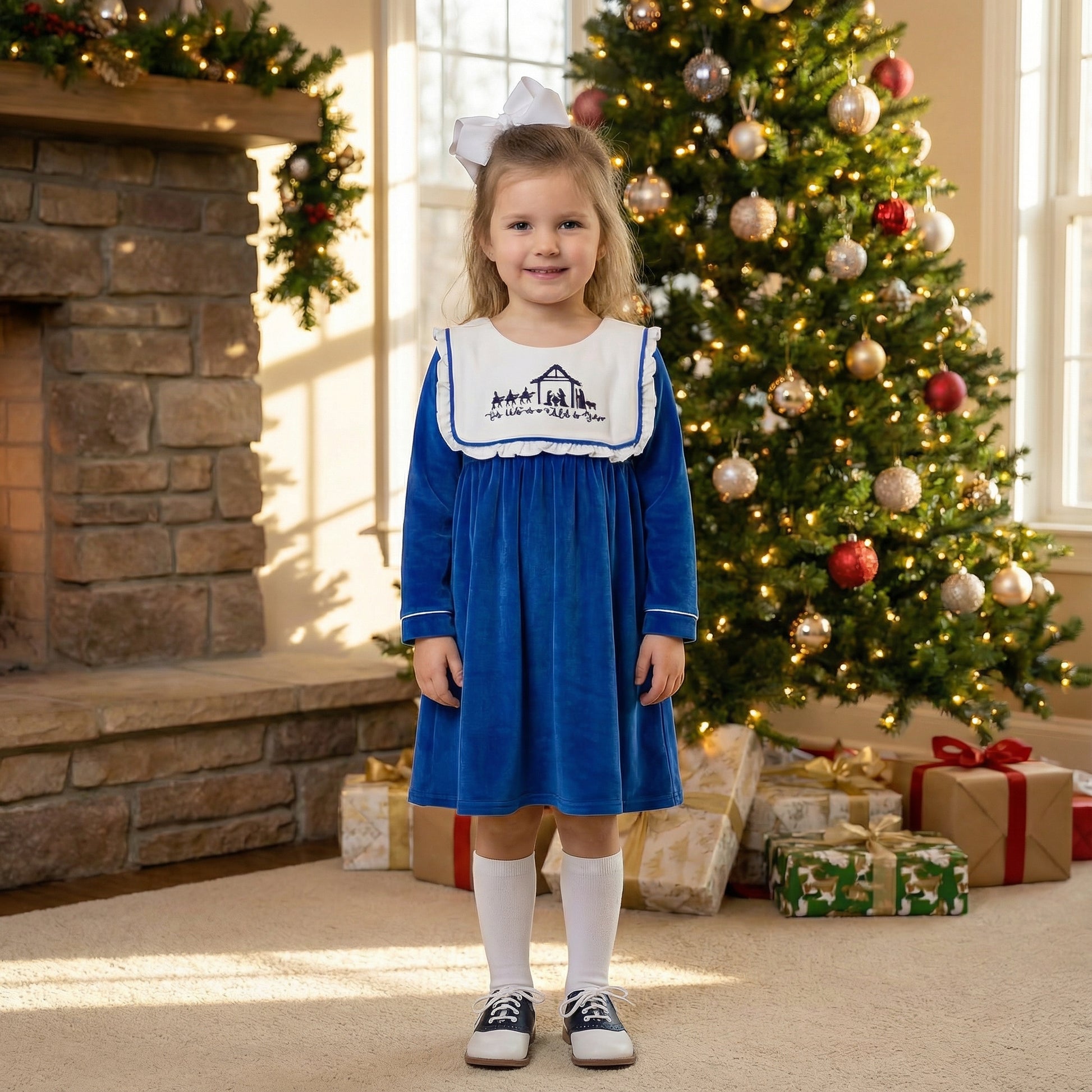 Nativity Embroidered Velour Dress