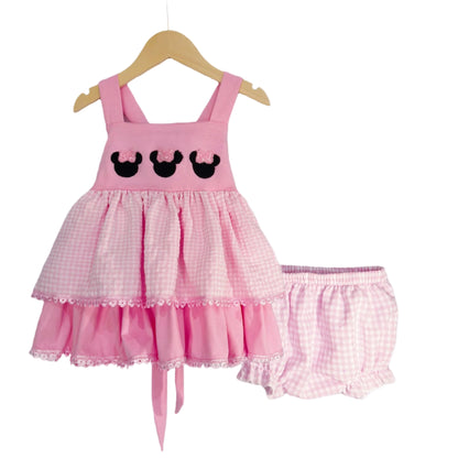 Pink Bow Mouse French Knot Bloomer Set