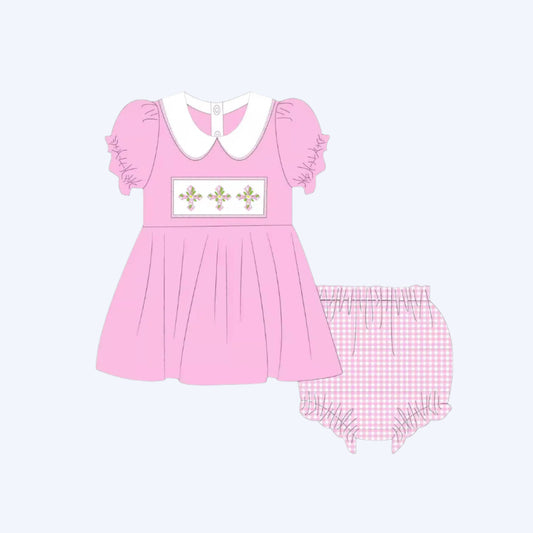 PINK CROSSES HAND SMOCKED DIAPER SET