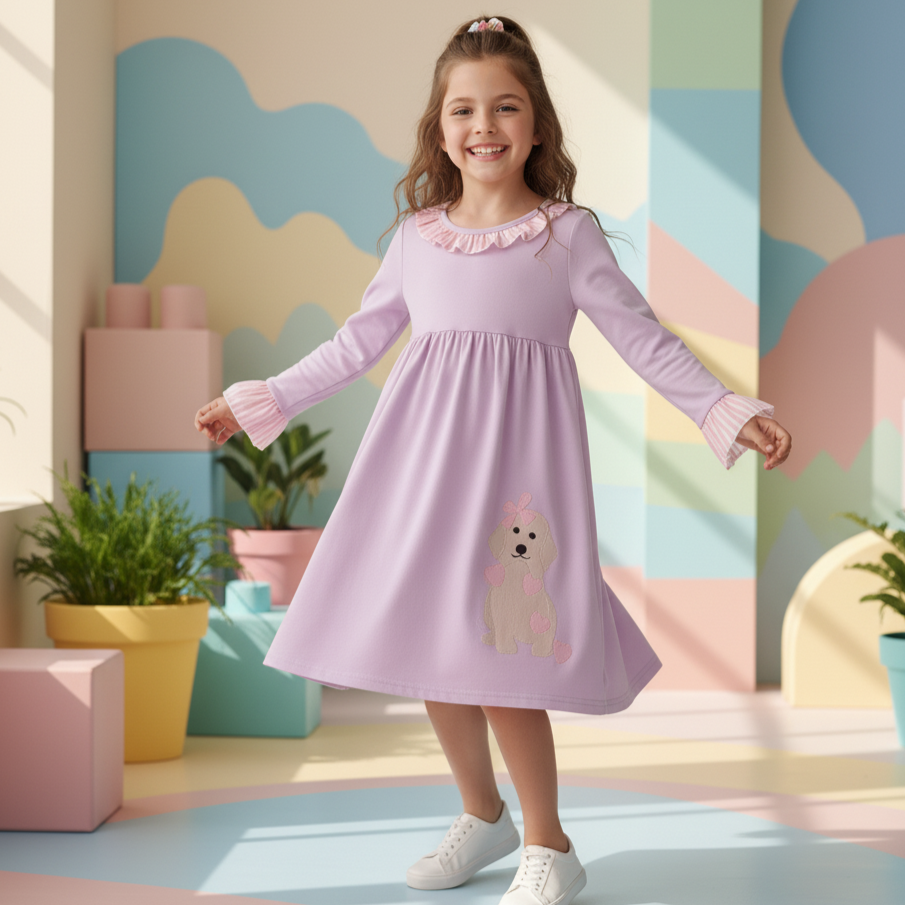 VALENTINE PUPPY EMBROIDERY DRESS