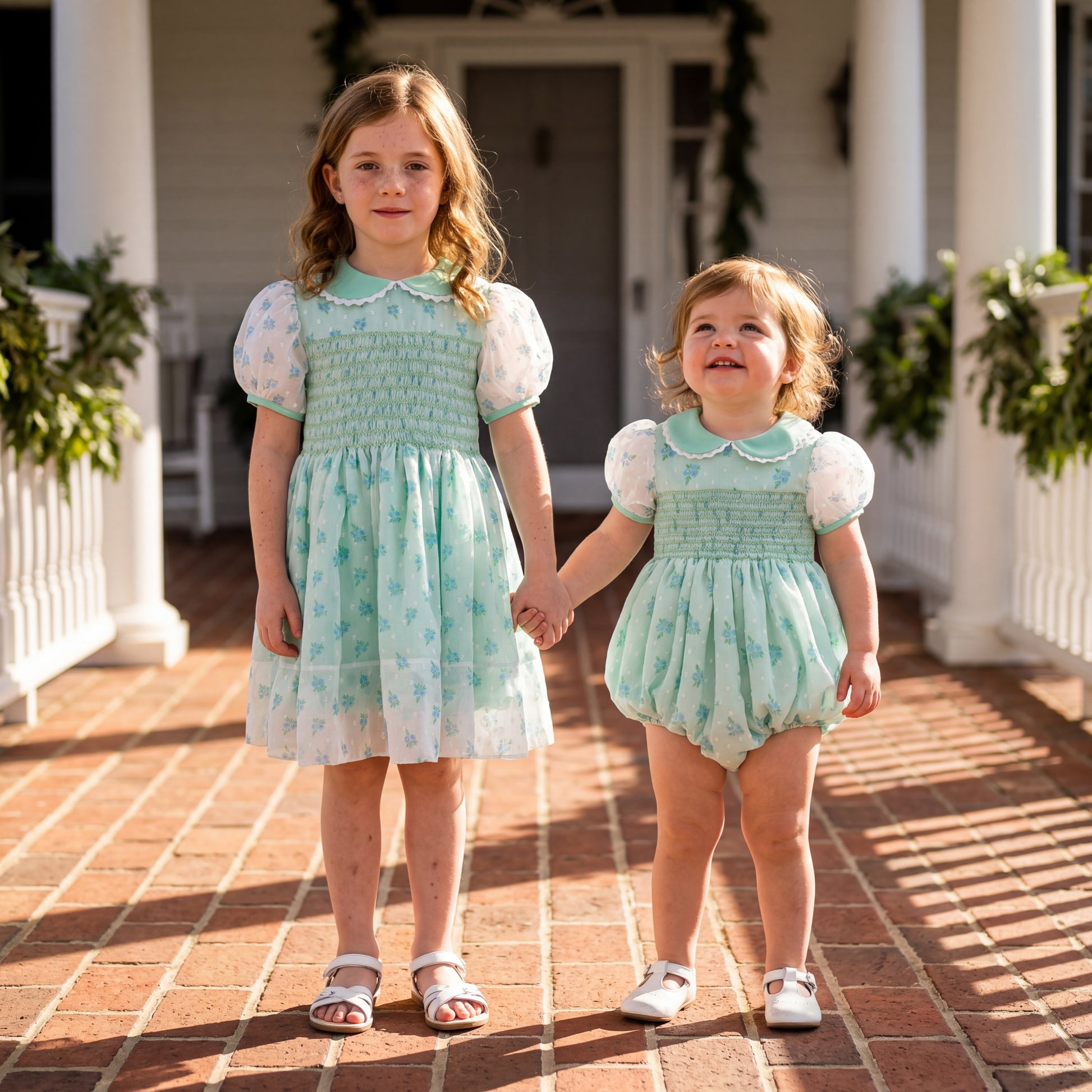Hand-Smocked Mint Swiss Dot Dress